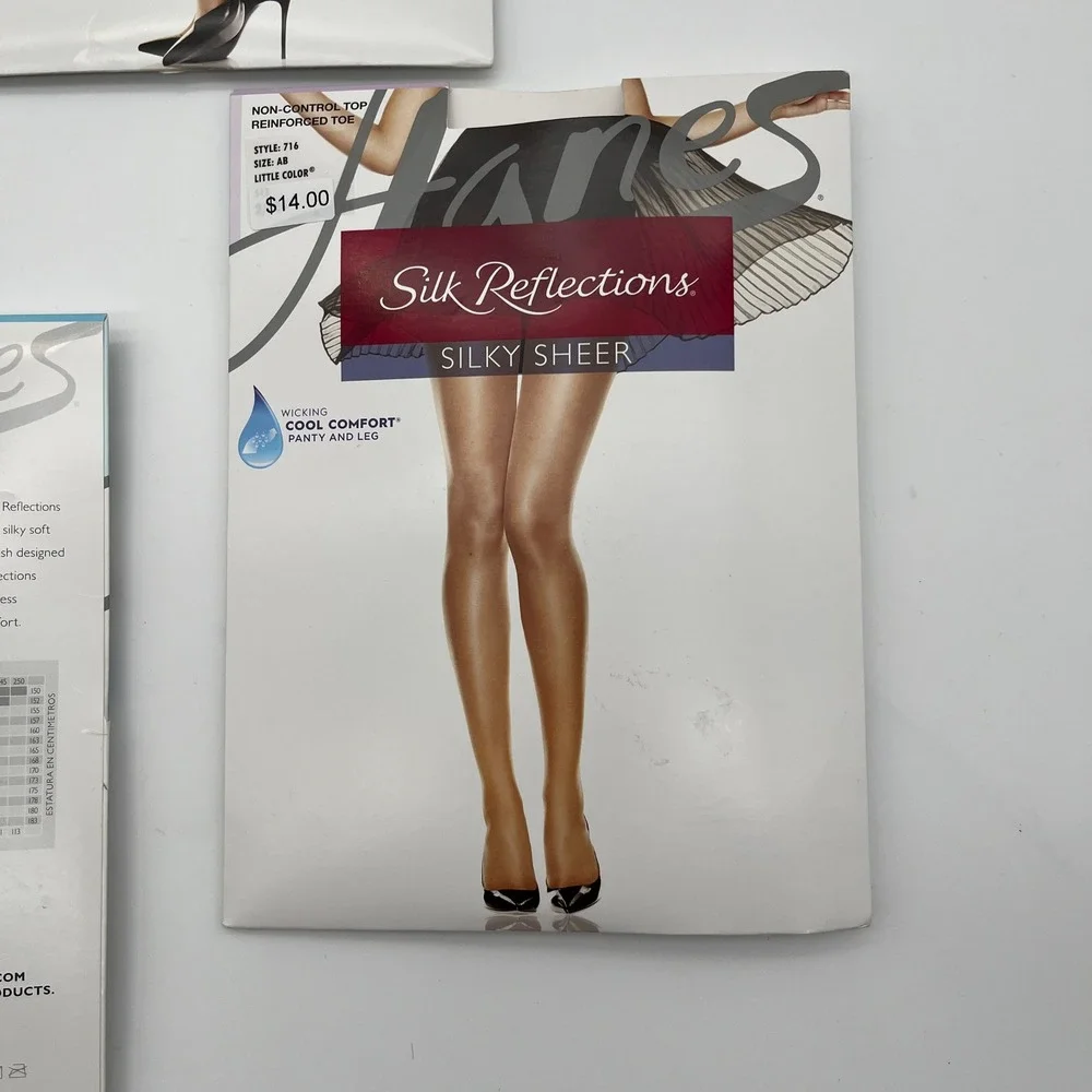 Hanes Pantyhose Womens AB Black Tan Silk Reflections Silky Sheer Lot of 3‎
